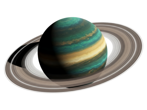 Striking gas giant planet with rings PNG isolated on transparent background, detailed space object for educational and creative projects