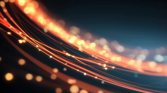 Vibrant patterns of light create an energetic wave design in a dark setting during evening hours with glowing colors and smooth motion