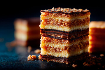 kue lapis legit layers dessert on black background