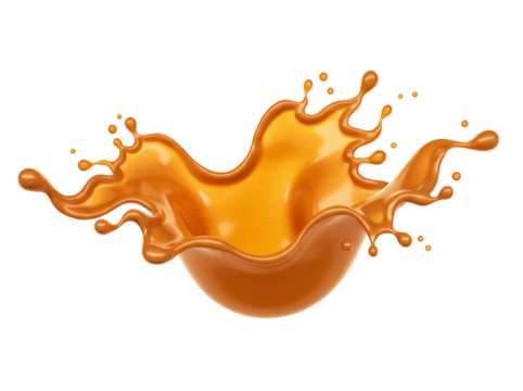 Caramel splash PNG isolated on transparent background, sweet liquid drop for food design and confectionery use, golden syrup - Powered by Adobe