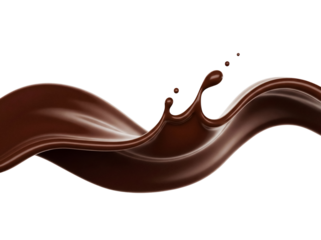 Chocolate splash PNG isolated on transparent background, delicious dark brown liquid wave for food and beverage design projects, no background