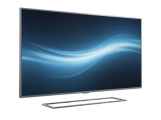 Modern flat screen TV PNG isolated on transparent background, television set with abstract blue display for home entertainment