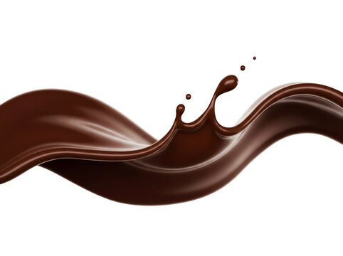 Chocolate splash PNG isolated on transparent background, delicious dark brown liquid wave for food and beverage design projects, no background