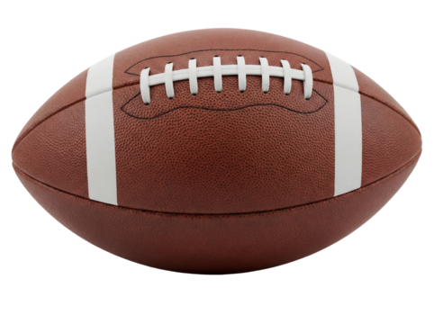 American football isolated PNG, brown leather ball with white stripes and laces for sports equipment and game day designs