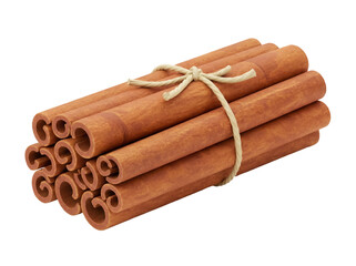 Aromatic cinnamon sticks tied with twine isolated PNG, spice for cooking and baking on transparent background