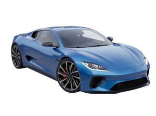 Sleek blue sports car PNG isolated on transparent background, modern automotive design for transportation and high-performance vehicle concepts