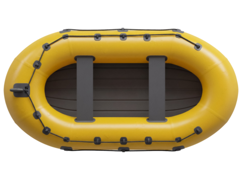 Yellow inflatable raft PNG isolated on transparent background, river rafting boat for outdoor adventure and recreational activities