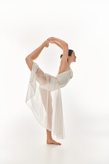 Vivid acrobatics with a young dancer showcasing strength and flexibility in a graceful pose