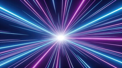 Obraz premium Vibrant light rays in shades of blue and pink radiate outward from a central point, creating a dynamic visual effect that embodies the concept of fantastic frontiers