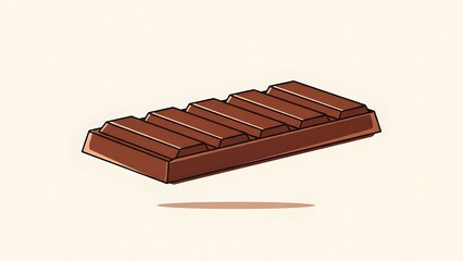 Boldly Outlined Cartoon Chocolate Bar Levitating Over a Creamy Background.