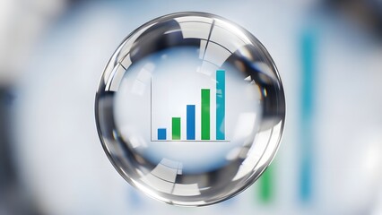 Crystal Bubble Enclosing Rising Bar Graph Business Growth Concept Abstract Visualization.
