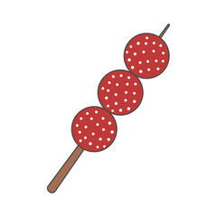 Sugared cranberry skewer illustration. Small wooden stick form. Three sugared berry detail. Simple holiday garnish shape. Minimal festive treat piece.