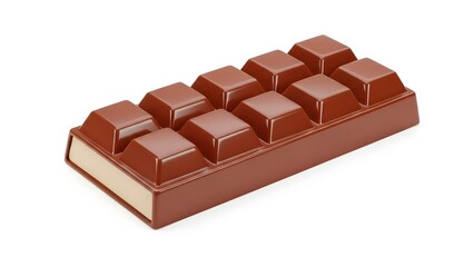 Glossy Milk Chocolate Bar with Creamy Filling on White Background.