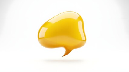Glossy Yellow Speech Bubble Icon on White Background 3D Render.