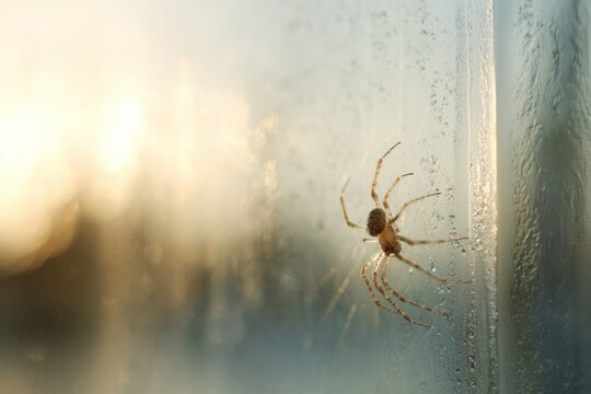 Spider on Dewy Window