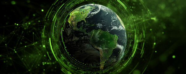 Green Earth with Digital Interface and Data globe technology