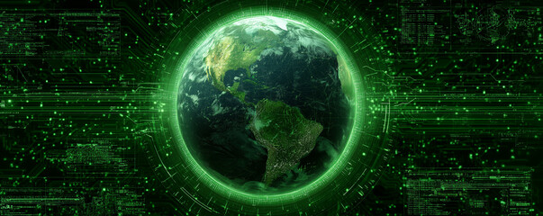 Green Earth with Digital Interface and Data globe technology