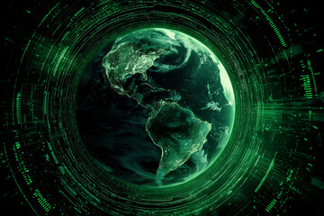 Green Earth with Digital Interface and Data globe technology