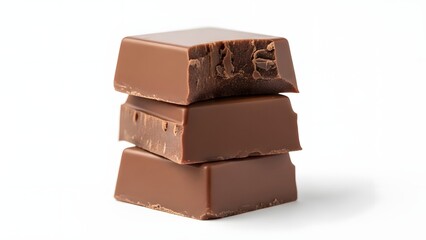 Perfectly Stacked Milk Chocolate Squares Bitten Top Isolated on White.