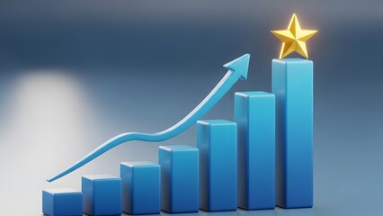 Reaching for the Star 3D Rendered Success Chart with Golden Star and Arrow.