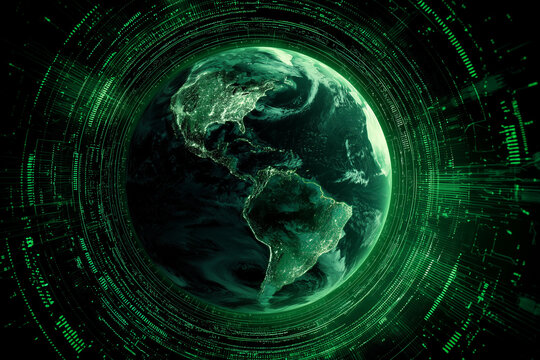 Green Earth with Digital Interface and Data globe technology