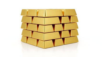 Stacked Gold Bars on White Reflective Surface Wealth and Investment Concept.