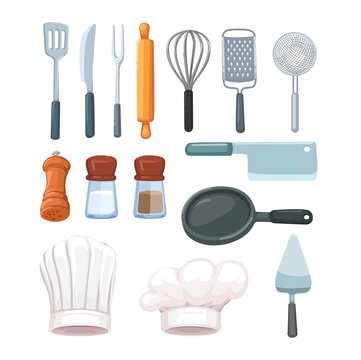 Chef Kitchen Tools and Utensils Set. Cooking Equipment Vector Collection