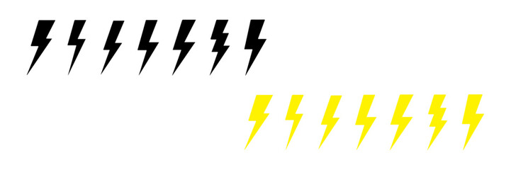 Lightning Bolt Icons Set: Power, Energy, Flash, Speed, Thunder Symbol