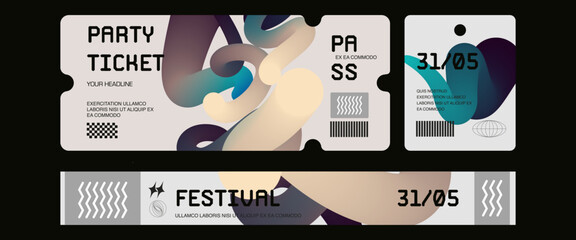 Control ticket bracelets for events, disco, festival, fan zone, party, staff. Vector mockup of a festival bracelet in a futuristic style.	
