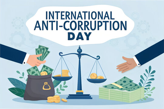 Raise awareness on International Anti-Corruption Day with symbolic money exchange and justice scale illustration. generative ai
