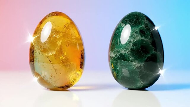 Spiritual wellness with two gemstone yoni eggs, yellow citrine and green jade, for feminine energy
