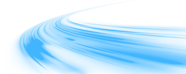 Naklejka premium Twisting blue neon streaks flow on a transparent PNG. Vector curved lines form glowing motion trails. Bright light lines spiral with speed and dynamic motion.