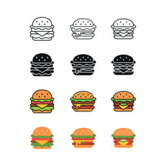 Hamburger set icon line glyph color for fast food snack and restaurant illustration