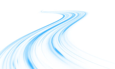 Naklejka na ściany i meble Twisting blue neon streaks flow on a transparent PNG. Vector curved lines form glowing motion trails. Bright light lines spiral with speed and dynamic motion.