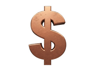 Copper dollar sign isolated PNG on transparent background, currency symbol for finance and...