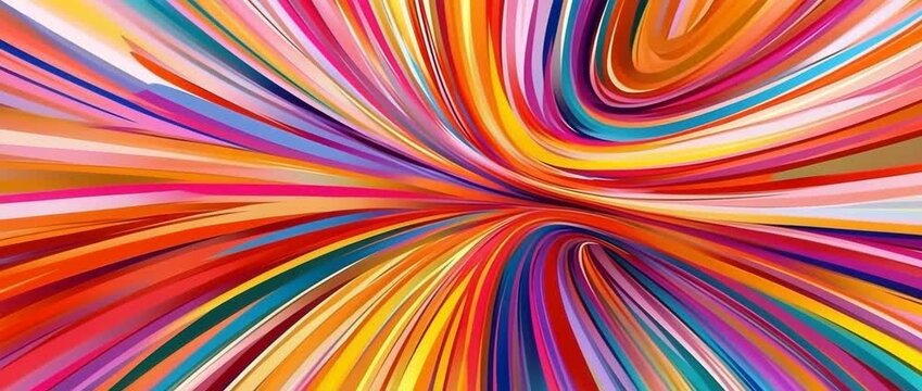 Vibrant swirling multi colored abstract lines create a dynamic motion tunnel effect background