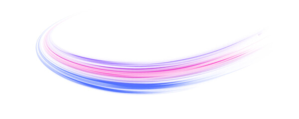 Cyan and violet neon lines twist and curve on a transparent PNG. Motion streaks overlap with glowing trails and dynamic speed lines. Vector light ribbons flow and spiral, showing energy and motion.