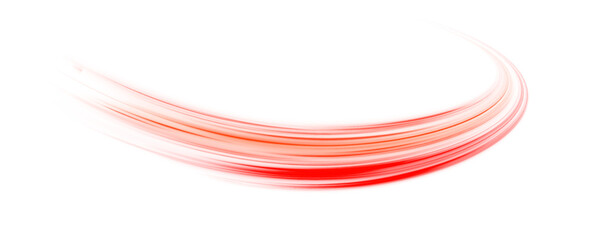 A flowing red light wave bends into a thin line in a soft png shine and begins to twist. Tiny sparks twirl line near the curves while a gentle swirl drifts across the frame. All remains red. Vector.