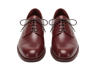 Pair of burgundy leather dress shoes isolated PNG, formal footwear for business or special occasions on transparent background