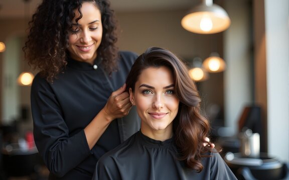 Hairstylist working in a salon. High quality