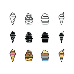 Ice cream set icon line glyph color for dessert sweet snack and summer food design