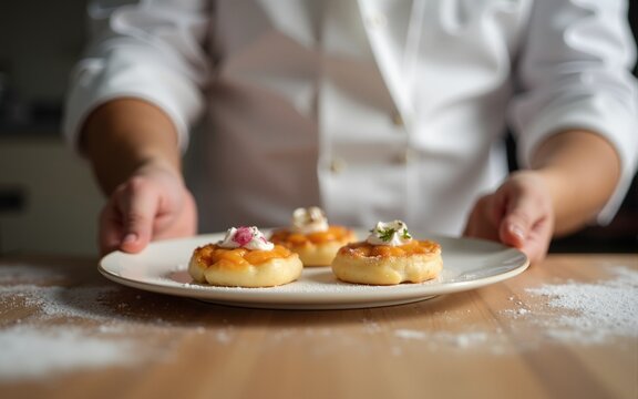 pastry chef baking tarts. High quality