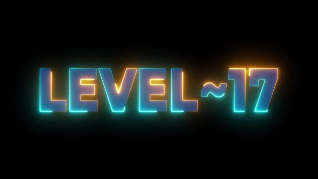 Level 17 Neon Glow Text Animation Retro Gaming Achievement Milestone Progress neon text glowing text