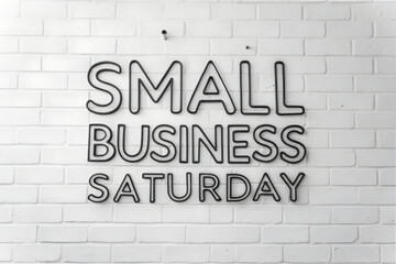 Obraz premium Promote Small Business Saturday with outlined black typography on a white brick wall for a clean urban aesthetic. generative ai 