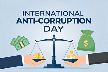 Promote International Anti-Corruption Day with symbolic scales, financial icons, and bold messaging on integrity. generative ai
