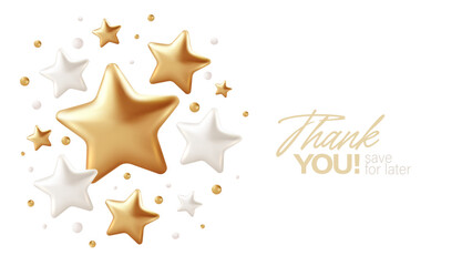 Gold And White Stars Create Festive Celebration Vibe. Thank You Message With Gratitude And Sparkling Accents. Vector Illustration Background