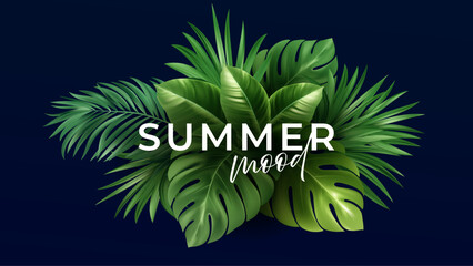 Obraz premium Summer Mood Leaves Create Vibrant Green Energy. Tropical Foliage And Calm Style For Visuals. Vector Illustration Background