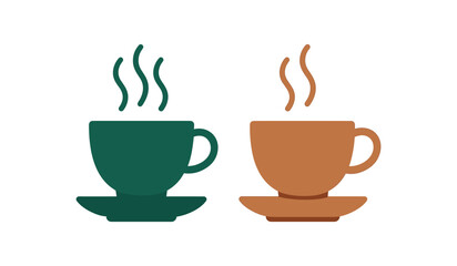 Obraz premium Flat vector illustration 2 tea cups with steam lines rounded shapes