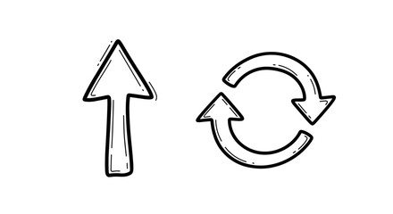 Arrow symbols indicating direction and circular motion in sketch style  