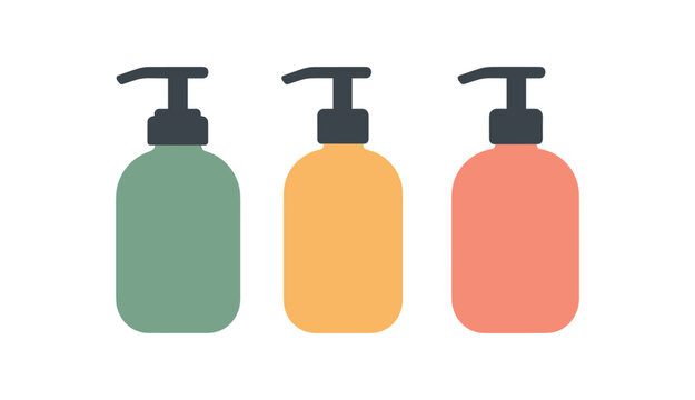 Flat vector illustration refillable pump dispensers for soap and lotion rounded silhouettes zero contain